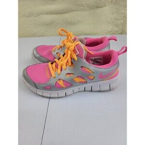Nike Free Run 2 Girl's Youth Running Shoes Pink/Metallic Silver /Mango Size 6Y